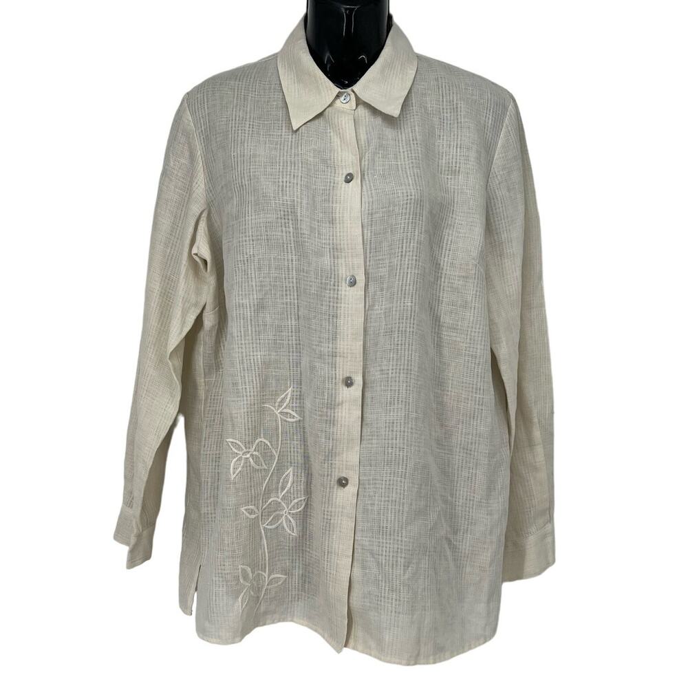 Edward 100% Irish Linen Cream Long Sleeve Size Medium